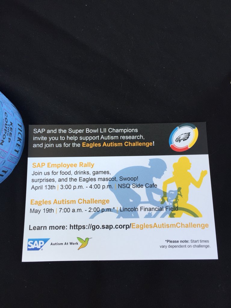 barblapp's tweet photo. @SAPNorthAmerica stop by and register for the #EaglesAutismChallenge https://t.co/4bcEaT2DTY
