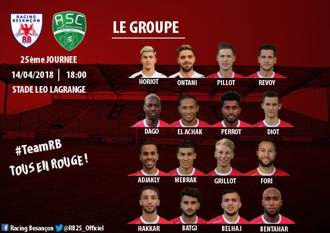 racing_besancon's tweet photo. Le groupe des 16 Racingmen qui vont défier l' @ASCStApoFoot ce samedi 14 avril à 18H au stade Léo Lagrange
Plus d'infos sur le groupe ➡ https://t.co/QSbQ94DhFW
#TousEnRouge #TeamRB 🔴🔵 https://t.co/8baHXVM5T2