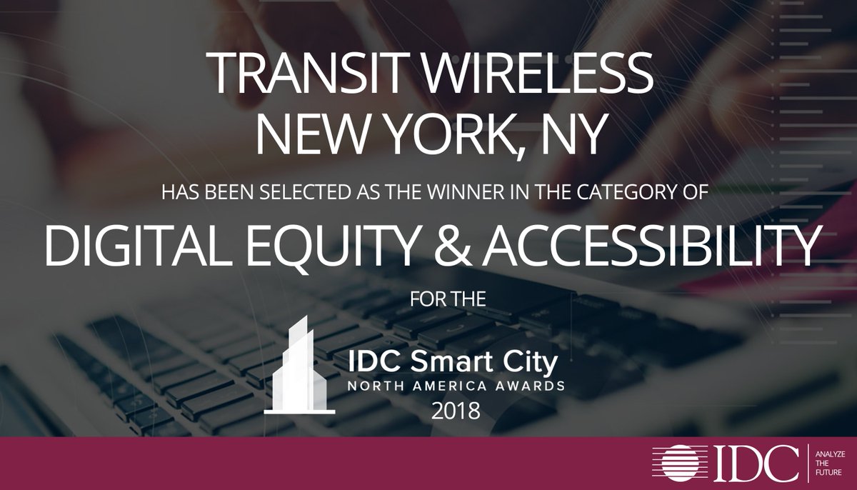 TWWiFi's tweet photo. We Won! Thank you for your votes in the IDC Smart Cities North America Awards. See us at the awards ceremony at Smart Cities NY in May! To learn more about the winners, visit: https://t.co/JLs6xNc3Hg https://t.co/r2ofygcv3e
