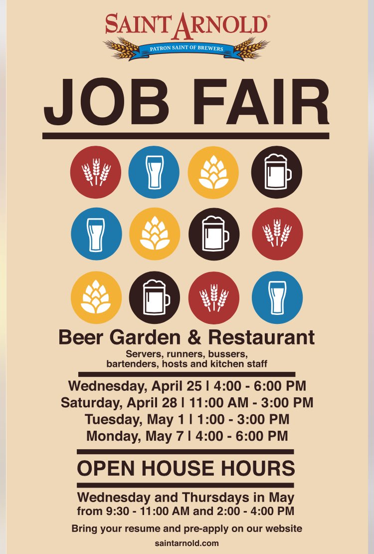 craftyladyy's tweet photo. @SaintArnold #JobAlert Job Fair coming soon! Make plans to come out and work with one of the greatest companies in #houston https://t.co/27tQ4TpxDD