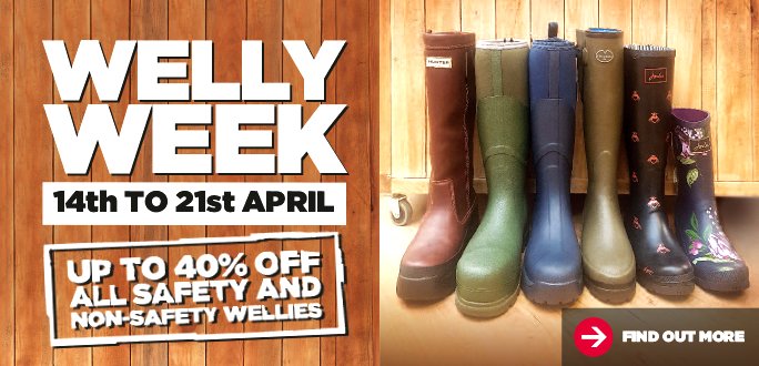 ErnestDoeSons's tweet photo. It's Welly Week at Ernest Doe! Grab yourself a bargain, it's up to 40% off great brands including #Hunter, #LeChameau, #Harkila, #MuckBoot, #Dickies, #Joules and more. Don't miss out! Come and see us in store or buy online here - https://t.co/qBihq2tNuV #Wellies https://t.co/K9EAHi2kMz