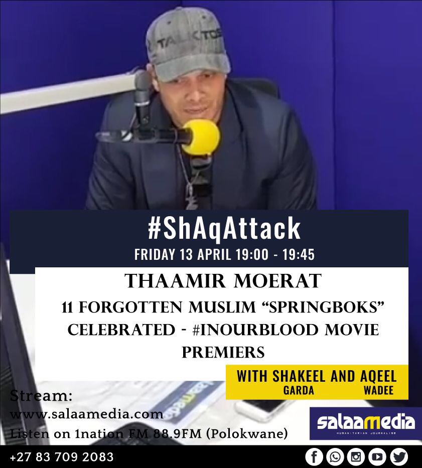 Listen to <a href="/TalktoSales/">TalkToSales</a> and <a href="/GetunedMedia/">GeTunedMedia</a> ‘s Thaamir Moerat speak about #InOurBlood - a film about black rugby’s forgotten Muslim ‘springboks’ who played during Apartheid and were from one family. <a href="/Aqeel_Wadee/">Aqeel Wadee</a> #ShaqAttack <a href="/salaamedia/">Salaamedia</a> listen soundcloud.com/salaamedia/sha…