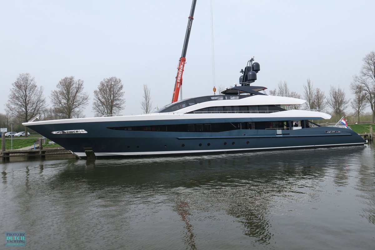 Dutchyachting's tweet photo. #Irisha (#YN18151) was launched by #Heesen Yachts last Wednesday and arrived in #Hellevoetsluis today. The 51m/ 167’3” #Eidsgaard #Designed #semi-#displacement #yacht joined Heesen Yachts built and #Omega #Architects designed 50m/ 164ft #White. Photos: @Dutchyachting https://t.co/Y6DW4AjPUl