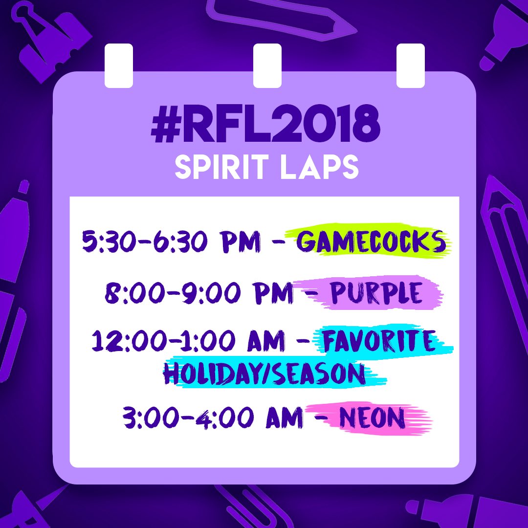 uofscrelay's tweet photo. IT’S FINALLY HERE!! We’ll see you all tonight at 5 pm‼️ #RFL2018 #markyourcalendarforacure #spiritlaps https://t.co/2hEhW3b6NK