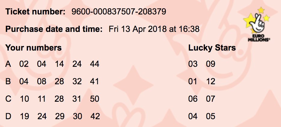 SharePickers's tweet photo. I've not played the Euromillions for years, so thought I'd have a go on 4 lines. Btw If I win the jackpot I'll share £10m with everyone who RT's and Likes this (what are the chances ay?) but as they say gotta to be in it... https://t.co/gwBiYIukJ1