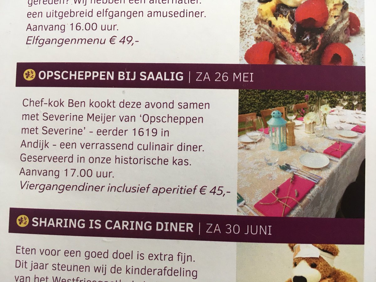 Zaterdag 26 mei gaat Severine Meijer (eerder van 1619 in Andijk) samen met Ben een diner arrangement verzorgen in de kas! Het menu is vanmiddag bepaald, het wordt heerlijk! Uiteraard met o.a. Wijngaard Saalhof wijnen.. 🥂