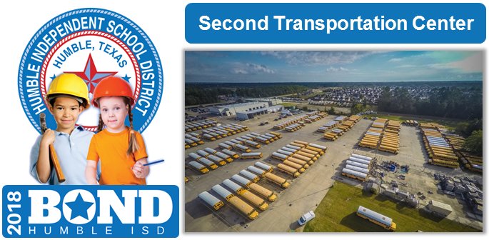 A second transportation center is proposed near Kingwood. Humble ISD transports about 14,000 students daily. Adding this center would result in shorter routes, improved response time, and estimated savings of $2 million in annual operations costs. Visit humbleisd.net/bondelection20….