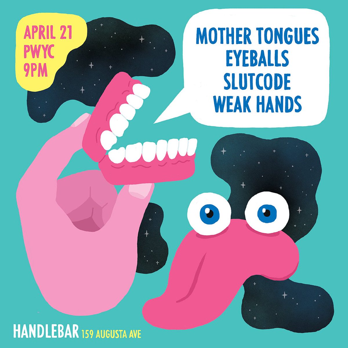 We’re playing this cool show at <a href="/Handlebar_TO/">Handlebar</a> one week from tomorrow! Come early, stay for Mother Tongues, Slutcode &amp; Eyeballs!!!