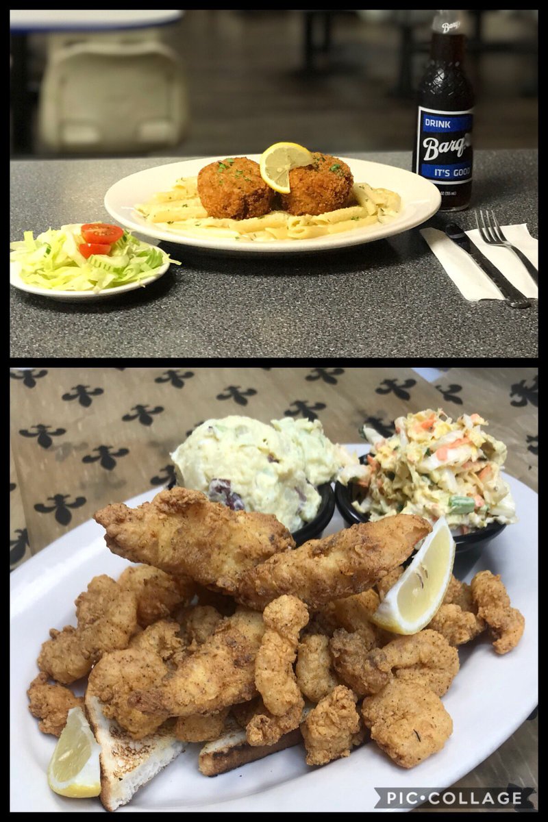 Colonial_Bowl's tweet photo. Today’s lunch specials: crab cake alfredo and fish &amp; shrimp platter https://t.co/3caT7LsJgh