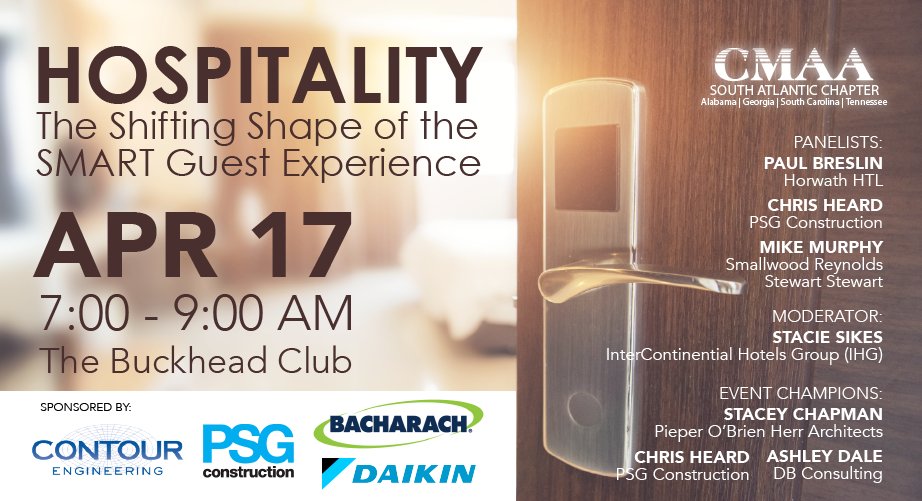 REGISTRATION CLOSES SOON! Don't miss out on this exceptional panel discussion next Tuesday morning featuring Stacie Sikes with @IHG, Paul Breslin with <a href="/HorwathHTLUSA/">Horwath HTL USA</a>, Mike Murphy with @SRSS_Architects and Chris Heard with <a href="/PSGconstruction/">PSG Construction</a>.
ow.ly/aoDs30jtMtA