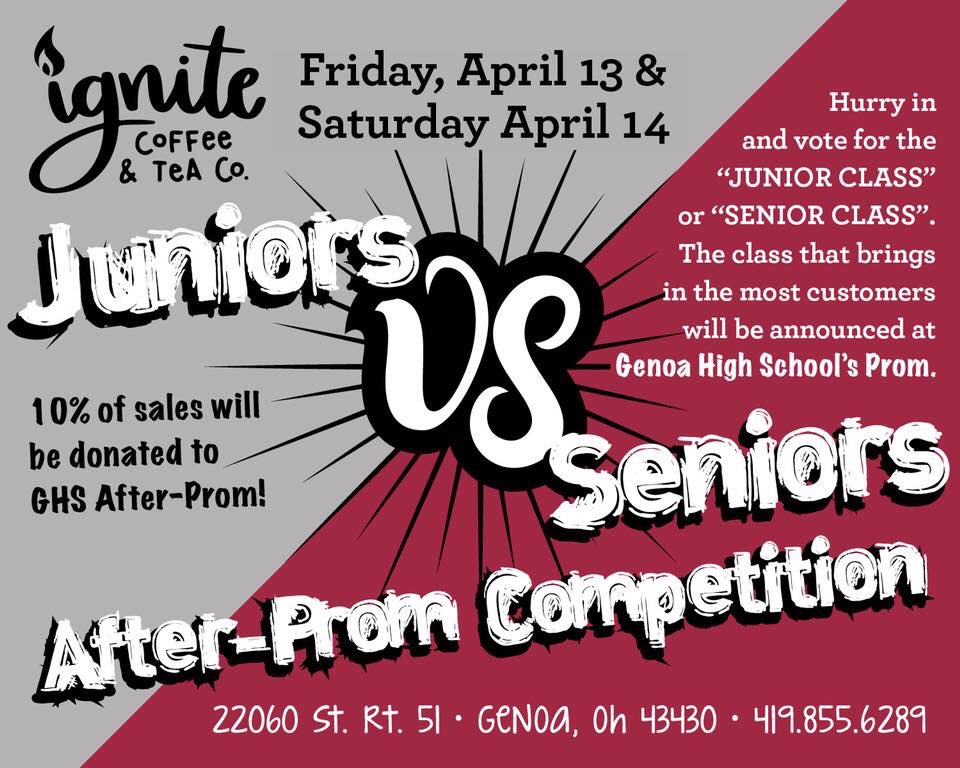 IgniteCTC's tweet photo. 🔥🔥NOON UPDATE🔥🔥

We have a close race in the Junior/Senior competition!

The Juniors are currently ahead of the Seniors by ONLY 6 votes!!

Don’t forget to stop in and place an order to vote for who YOU want to win! https://t.co/OyOb60oYib