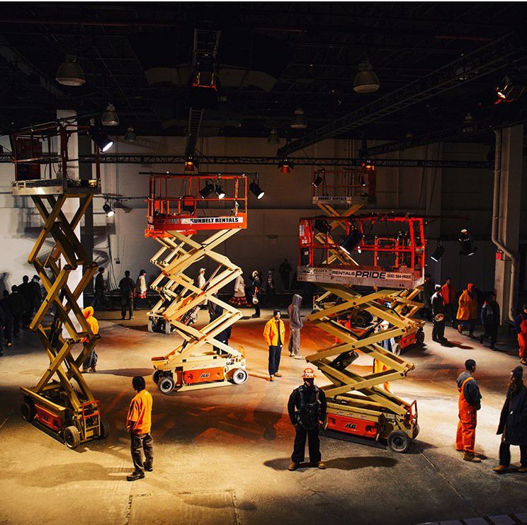 SIRStage37's tweet photo. A throwback to a #NYFW event envisioned by @Eyesightfashion. We love how they created a mood using the raw space itself as the setting with the scissor lifts. #fashion #nyc https://t.co/2ZUxMZ3TZr