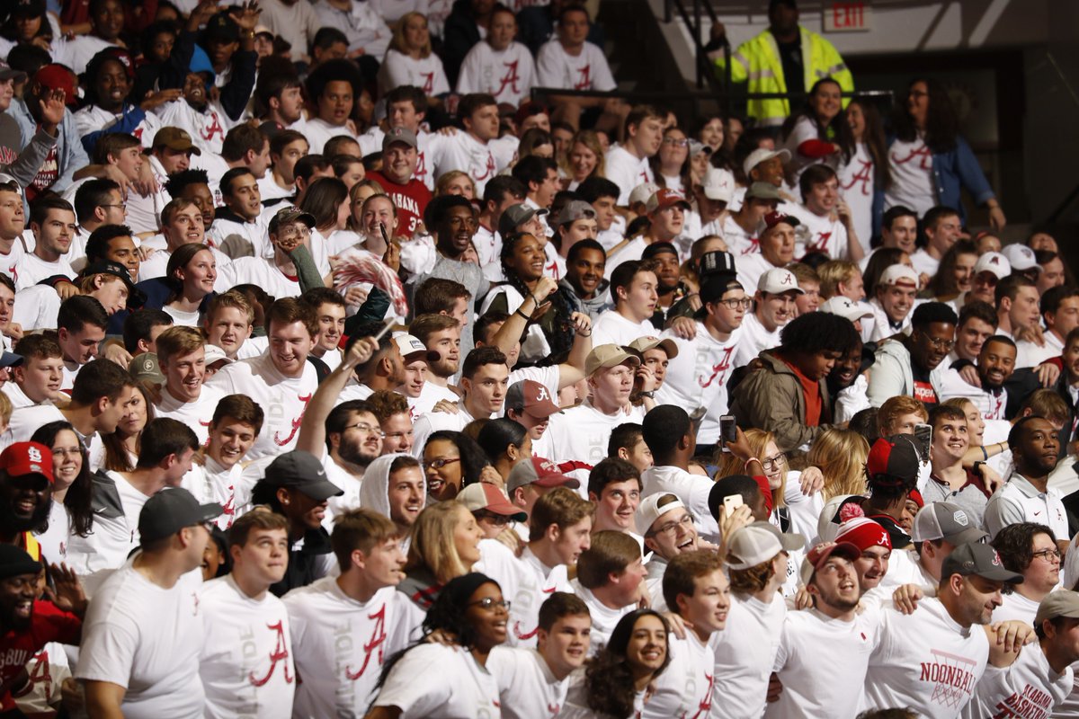AlabamaMBB's tweet photo. We miss seeing all of the students in Coleman Coliseum! The students were INCREDIBLE this season and came out in record numbers to support our team throughout the year. Thank you @Crimson_Chaos and all @UAStudents for your support!

#RollTide
#BuckleUp
#FanFanaticFriday https://t.co/gDDNLjVGA1