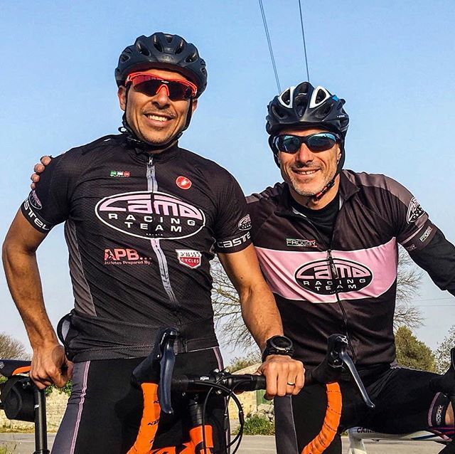CAMARacingTeam's tweet photo. The Marcellos! It might not be sunny in northern Europe, but rest assured in Sicily the sun is all shines & smiles...
Also note the evolution of our #CRTpink with the #FroggyLine jersey worn by Marcello S (right) and our 2017 jersey by @castellicycling w… https://t.co/g6CXhachme https://t.co/rujyQpTXKk
