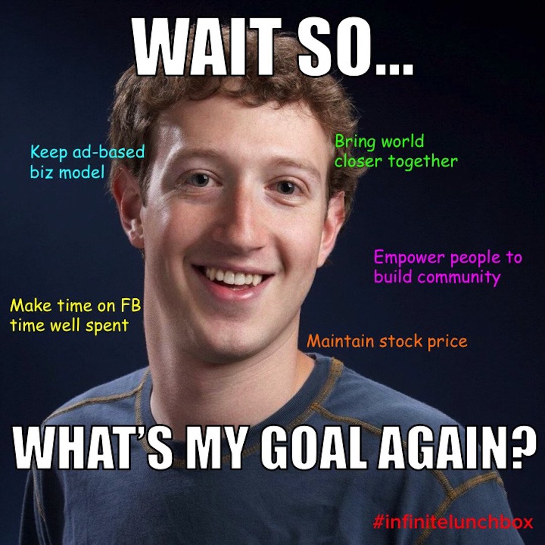 stephlepp's tweet photo. Love to know: what are Facebook’s performance indicators? Like, what does the company *actually* hold itself accountable to? Thx @Zach_Schloss! #infinitelunchbox #facebook #zuckerberg #timewellspent #dogememes #performanceindicator #KPI https://t.co/1VReZFB54U