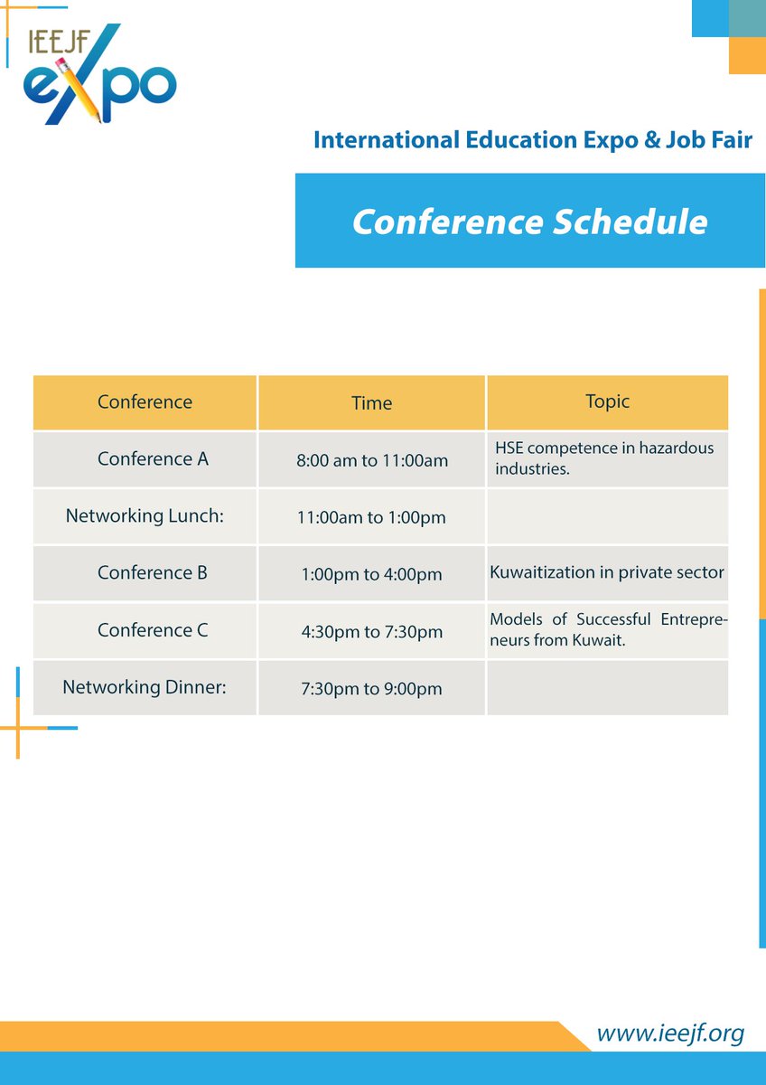 IeejfOrg's tweet image. International Education Expo and Job Fair 2018. for #Employers #Students #Parents #JobSeekers .
More Details ieejf.org #FreeEntry
#Job #Jobfair  #HigherEducation #certification #InternationalStudies #certificationInternational #InternationalEducation  #Kuwait