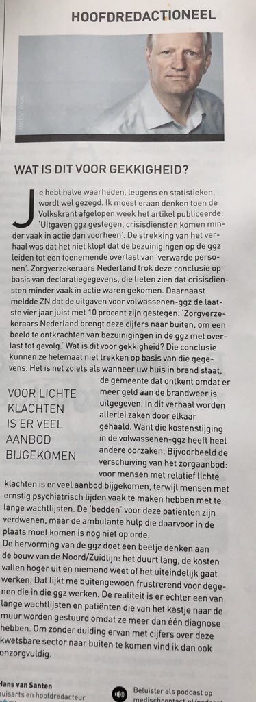 In @medischcontact terecht forse kritiek op berichtgeving <a href="/ZNnieuws/">Zorgverzekeraars Nederland</a> over #GGZ ‘Wat is dit voor gekkigheid? Die conclusie kunnen ze helemaal niet trekken’. Helaas gebeurt dit maar al te vaak in berichtgeving van #zorgverzekeraars over zorg
