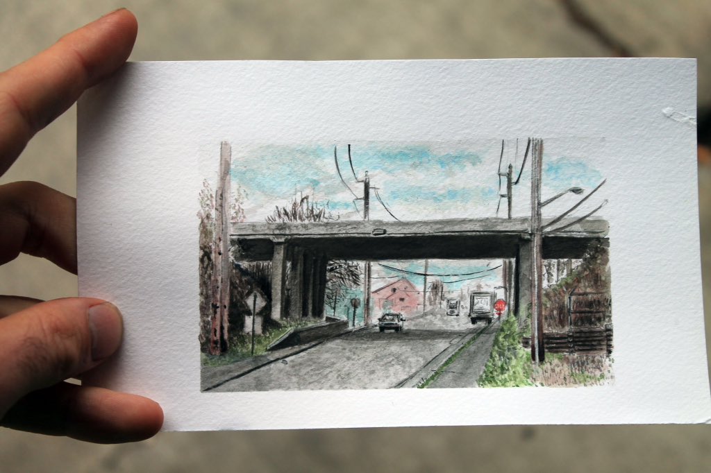 R3myte's tweet photo. Kentucky St &amp; Moore St.
#bellingham #watercolor #bridge https://t.co/DMEn5Tq2mH