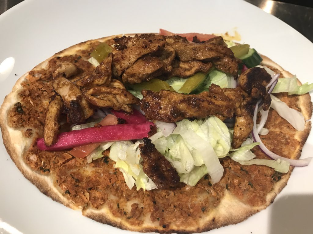 Try our Lahmajoon with chicken doner, salad, and our signature sauces today for only $10.99 perfect for a light lunch. :)