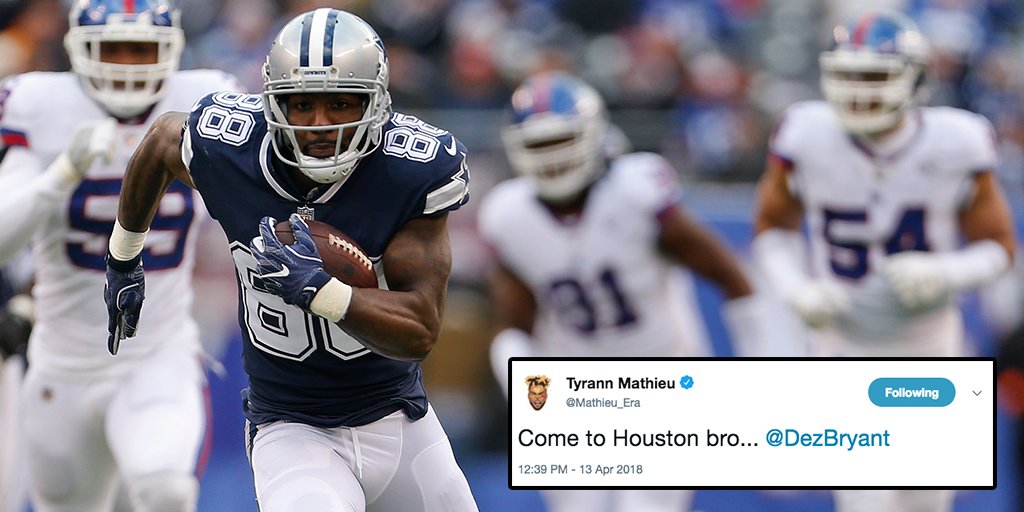 NFL's tweet photo. NFL players react to the Cowboys releasing @DezBryant: https://t.co/D4sUYKvx1l https://t.co/ArjBHqTrIG
