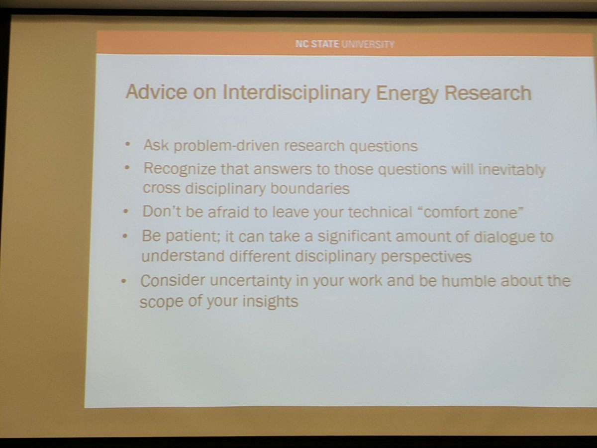 DukeUEnergy's tweet image. Great advice from @jfdecarolis to @DukeU grad students re: interdisciplinary energy research.