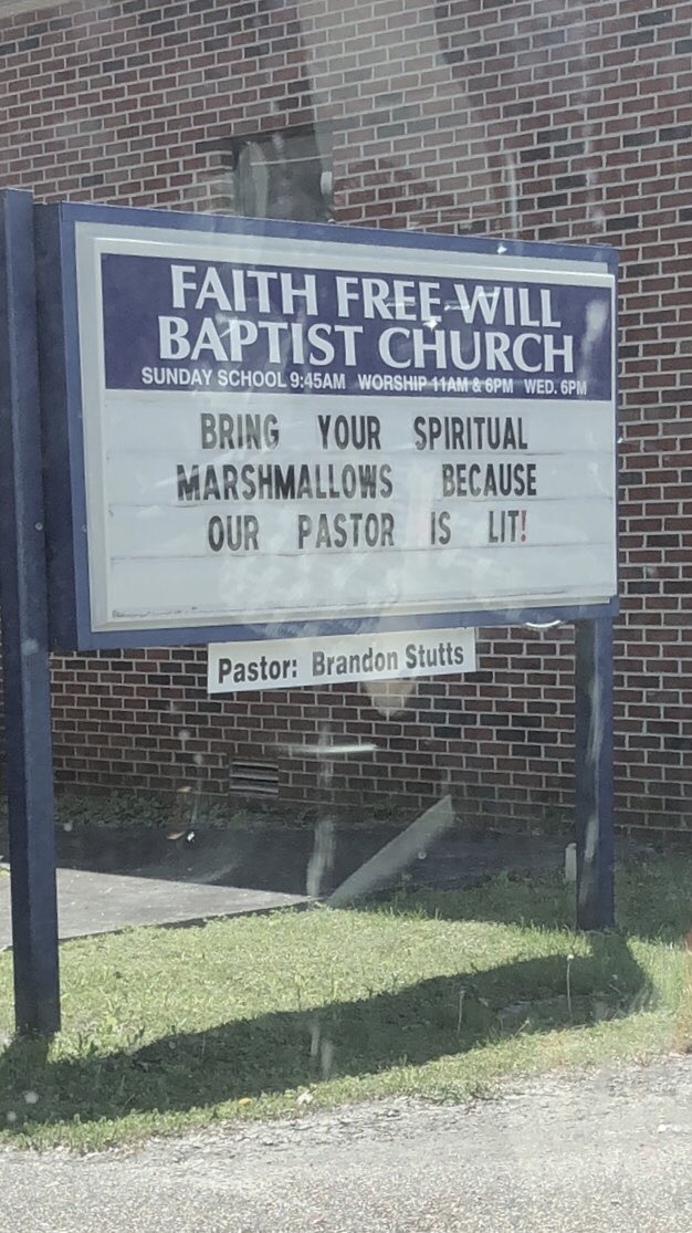 Saraliner's tweet photo. @johnbcrist when millennials are in charge of the church sign https://t.co/amBEqlIN8V