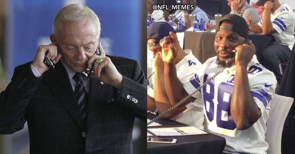 Jerry: Hey Dez, we’ve decided that we’re going to let you go. 

Dez: Sorry it’s loud in here, I didn’t quite catch that. 

Jerry Jones: I said you’re cut. 

Dez: What? I think the call’s going to drop. What’d you say again? Didn’t catch it that time either. 

Jerry: EXACTLY