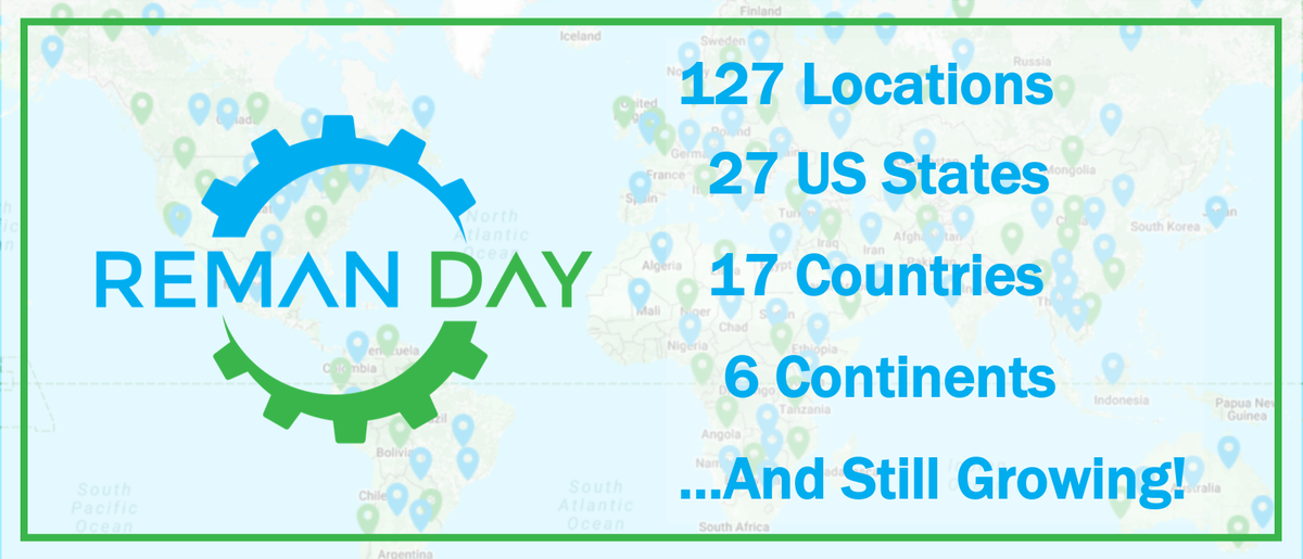 Reman_Day's tweet photo. Thank you to everyone that participated in #RemanDay2018! So many great #events supporting #remanufacturing. 127 locations in 17 countries spanning across 6 continents! #Sustainability https://t.co/n8qGhsTESN