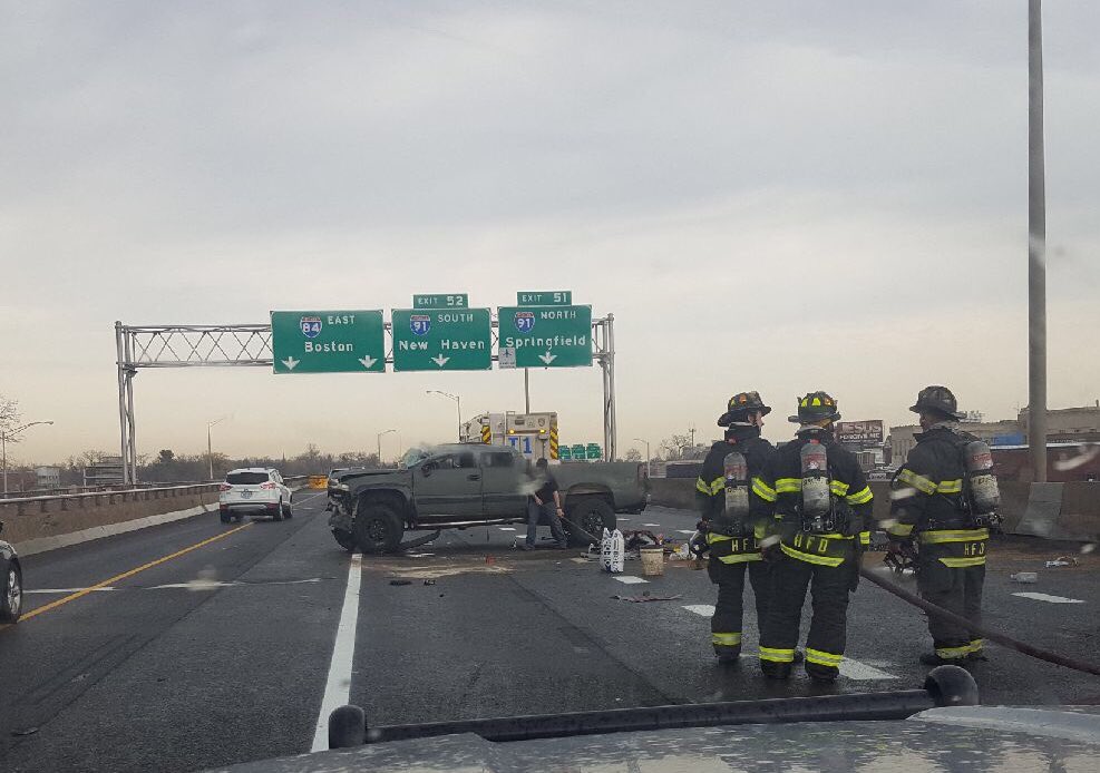 CT_STATE_POLICE's tweet photo. #CTtraffic: I84 eb x49 Hartford expect delays/lane closures following no injury roll over crash with fuel leak. #MoveOverCT and reduce speed approaching & traveling through area. https://t.co/xAu599VK3P