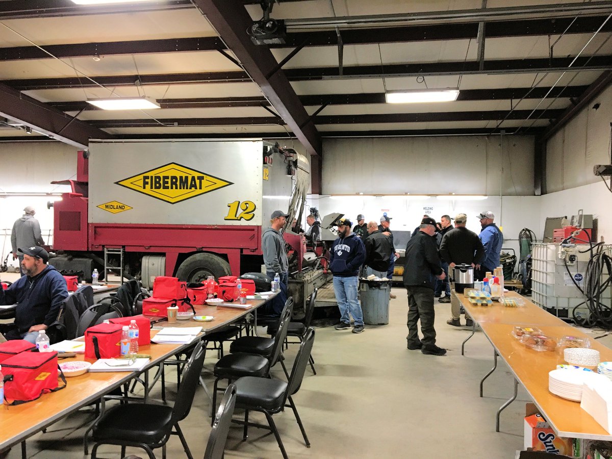 ColasSolutions's tweet image. Midland Asphalt team of Bill Buzzard, Rick Young, Andy Coleman, Emelio Hernandes, Bob Smith and Tom Szarleta conducted a hands on FiberMat® training program at the Lyons facility.  Because of your hard work we can look forward to a busy and profitable year. Thanks fellas.