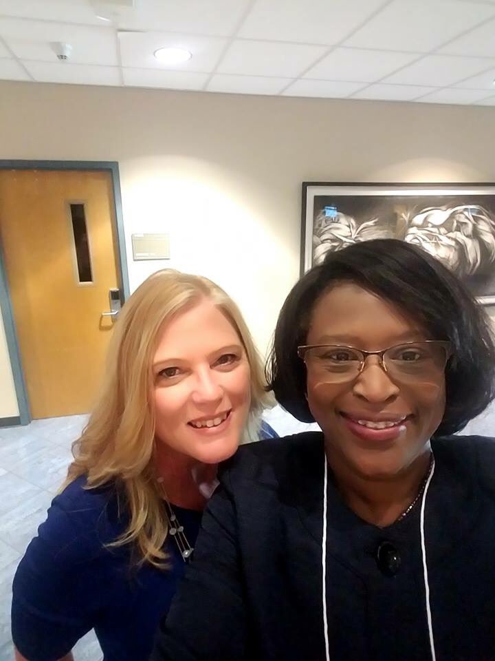 DawnJanusz's tweet photo. When the President of the college says “let’s take a selfie” you whole-heartedly oblige! #weareSPC #spctlc2018 https://t.co/TZlcfZkhuj