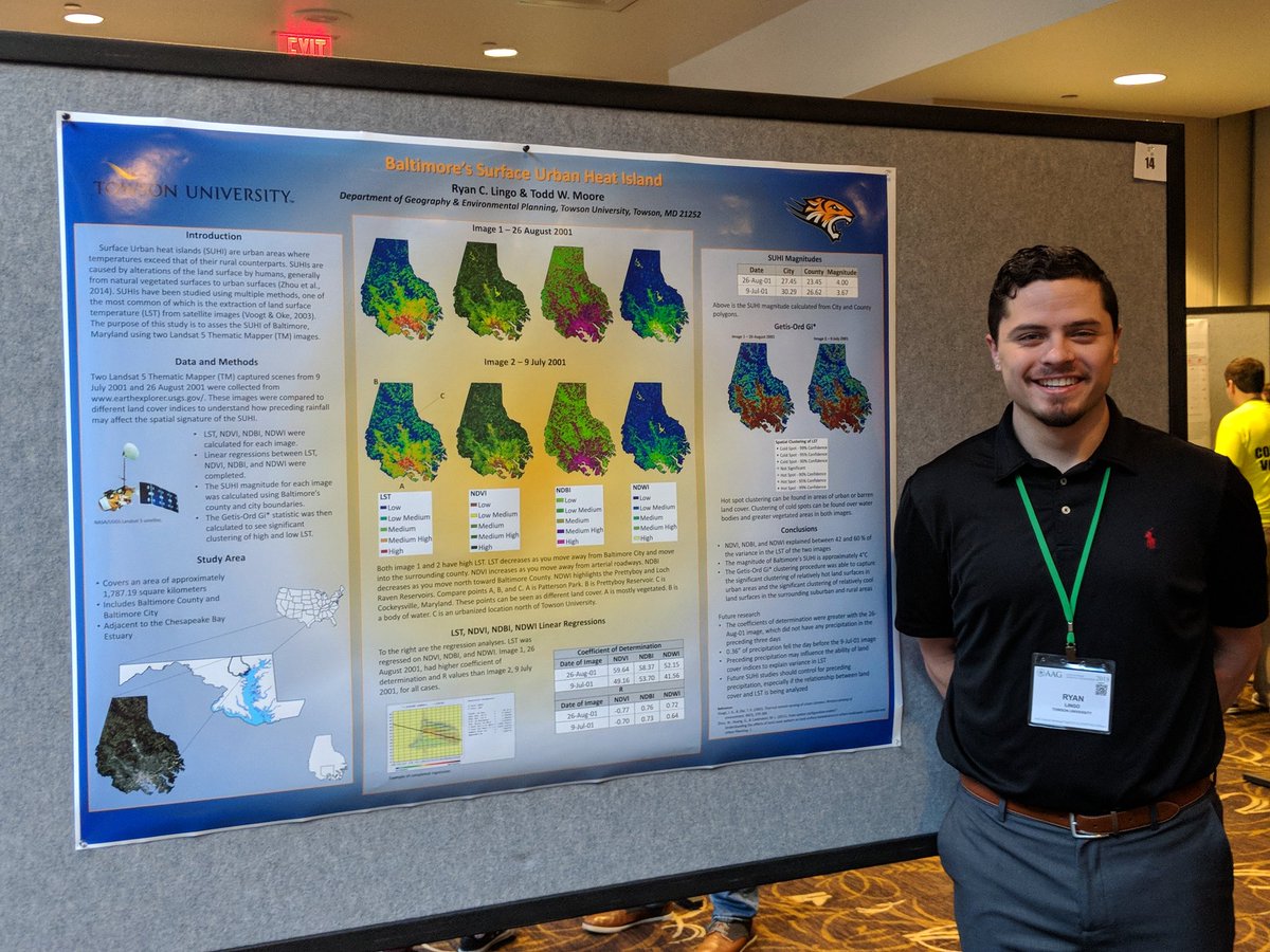 #TU #graduate students presenting research at #AAG2018. #Tornadoes, #ENSO, #UrbanHeatIslands, and #human #vulnerability. #gradschool @juliaheslin @TiffD22 @ryanclingo @geojen34