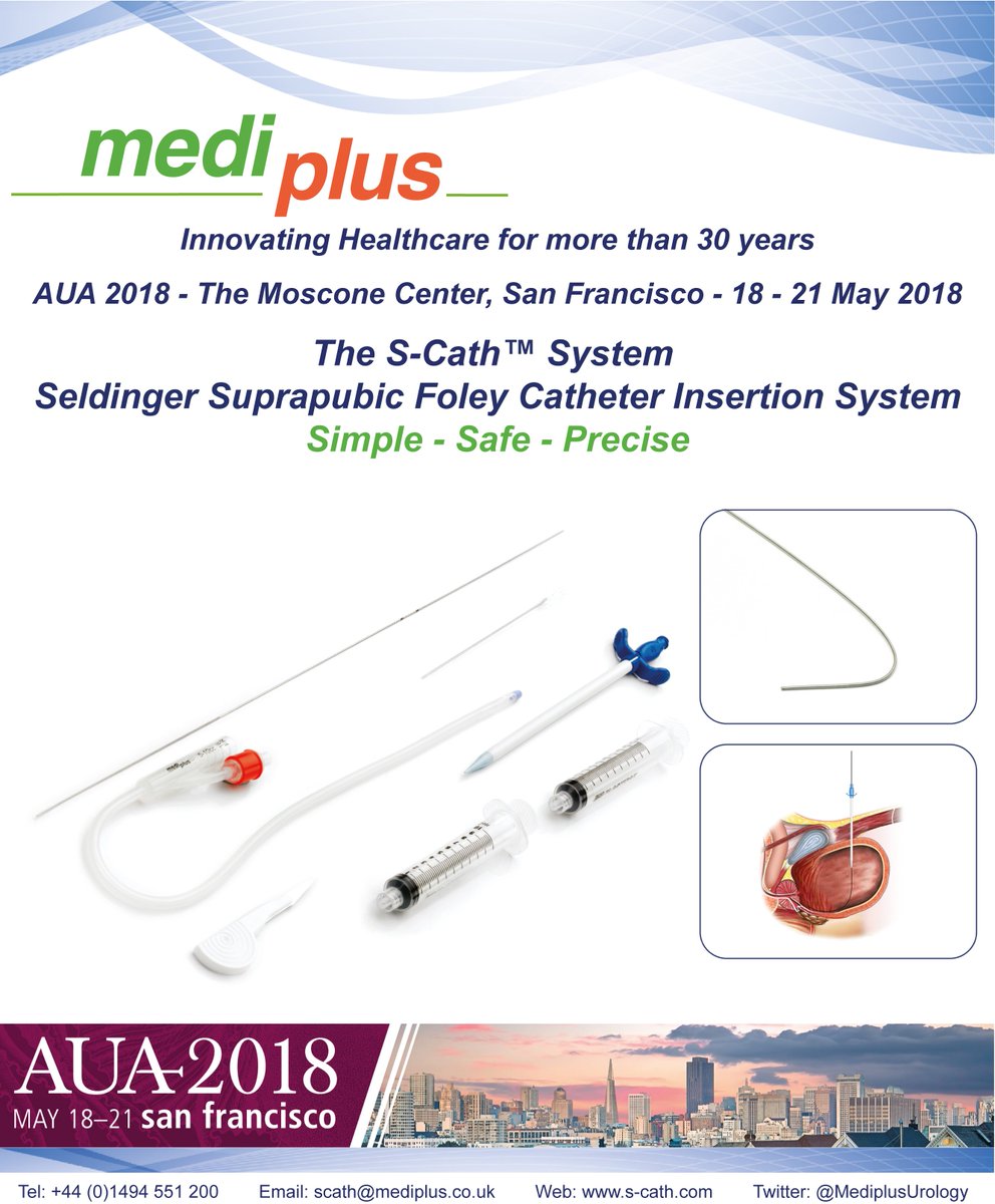 MediplusUrology's tweet photo. The S-Cath™ System https://t.co/pSROGolZ6x
Seldinger Suprapubic Foley Catheter Insertion System - Simple - Safe - Precise
Showcasing at #AUA18 this May.
#SCathSystem #SCath #SuprapubicCatheter #SPC #Simple #Safe #Precision #Innovation #Urology #UrologyNews #UroNews https://t.co/Slogp2mjjf