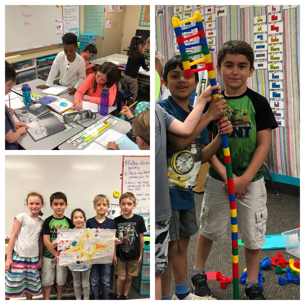Saigling1st's tweet photo. Cooperation. Collaboration. Culmination. We worked in groups to research space and then presented projects to our classmates. These two boys took it one step further during indoor recess &amp; created a flag for the moon. #saiglingshines https://t.co/JsBDen2ROU