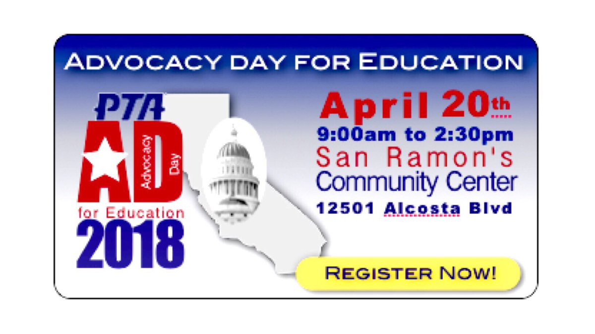 Advocacy Day for Education is next Friday 4/20! Don’t miss this chance to hear panel discussions w/ CA public school funding experts, a Q&amp;A with our state legislators, and participate in the CA Budget Challenge! 

Registration > srvcpta-ca.schoolloop.com/AD2018 <a href="/SRVCPTA/">SRV Council of PTAs</a> <a href="/danqud/">Dima Anqud</a> <a href="/cwmsinfo/">Go Chargers!</a>