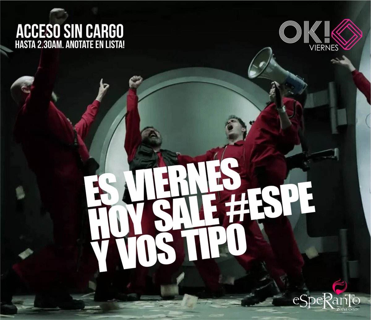 OkEsperanto's tweet photo. LLEGO EL DIA!! 
HOY ARRANCA LA HISTORIA!! 
HOY PROMO 2X1 HASTA LAS 2.30
HOY ACCESO SIN CARGO PARA TODOS!!! 
VENITE A #ESPERANTO! VENI A LA FIESTA!! https://t.co/vP3d3zbkPo