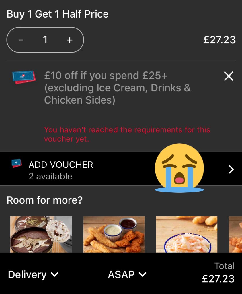 mrjamieboyd's tweet photo. @Dominos_UK Pretty unhappy the app vochures didn’t work in checkout. Any reason? https://t.co/o7FOlFiKGp