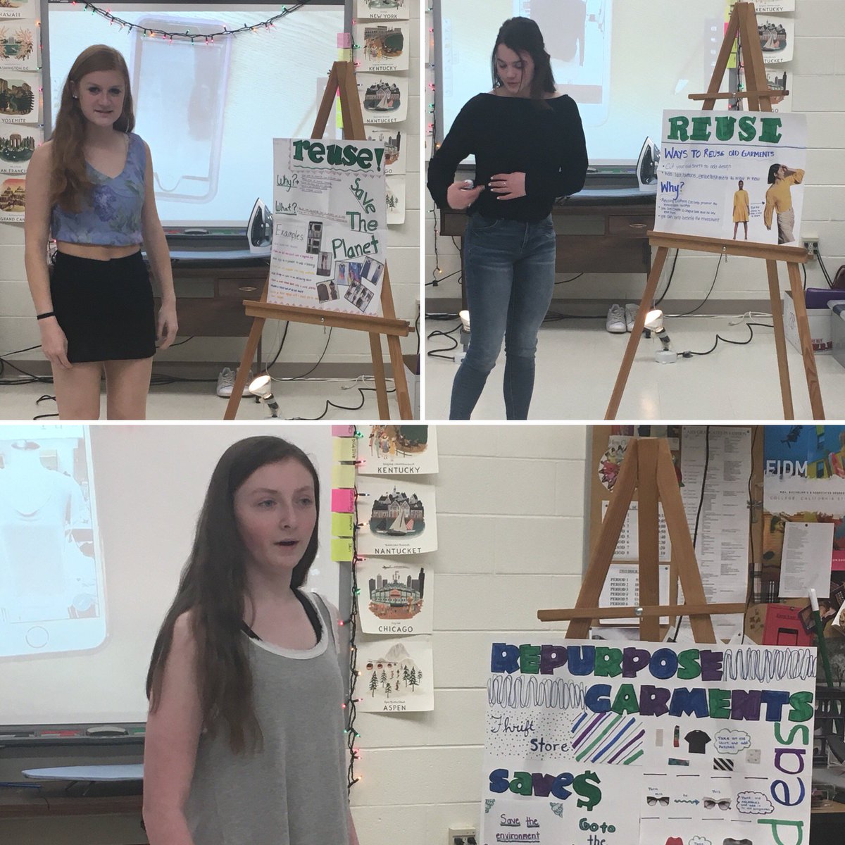 Redesign, Repair, Recyce and Reuse Presentations in Paper to Pins Class Today. #earthday2018