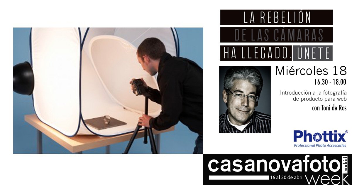 La próxima semana estaremos en la #CasanovaFotoWeek de <a href="/casanovafoto/">Casanova Foto</a> Madrid, con un taller de introducción a la fotografía de producto para ecommerce, impartido por Toni de Ros, en el que utilizará equipos Phottix.
Toda la información, aquí: casanovafoto.com/casanovafotowe…