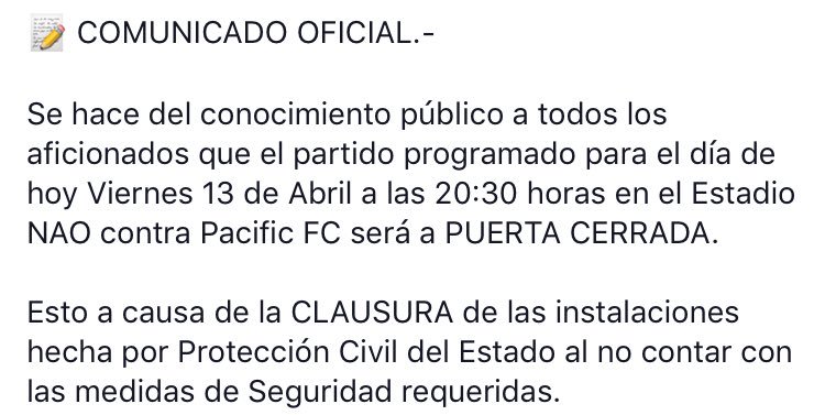 EstadioNAO's tweet photo. 📝 COMUNICADO OFICIAL. https://t.co/BOM7QcJmxS