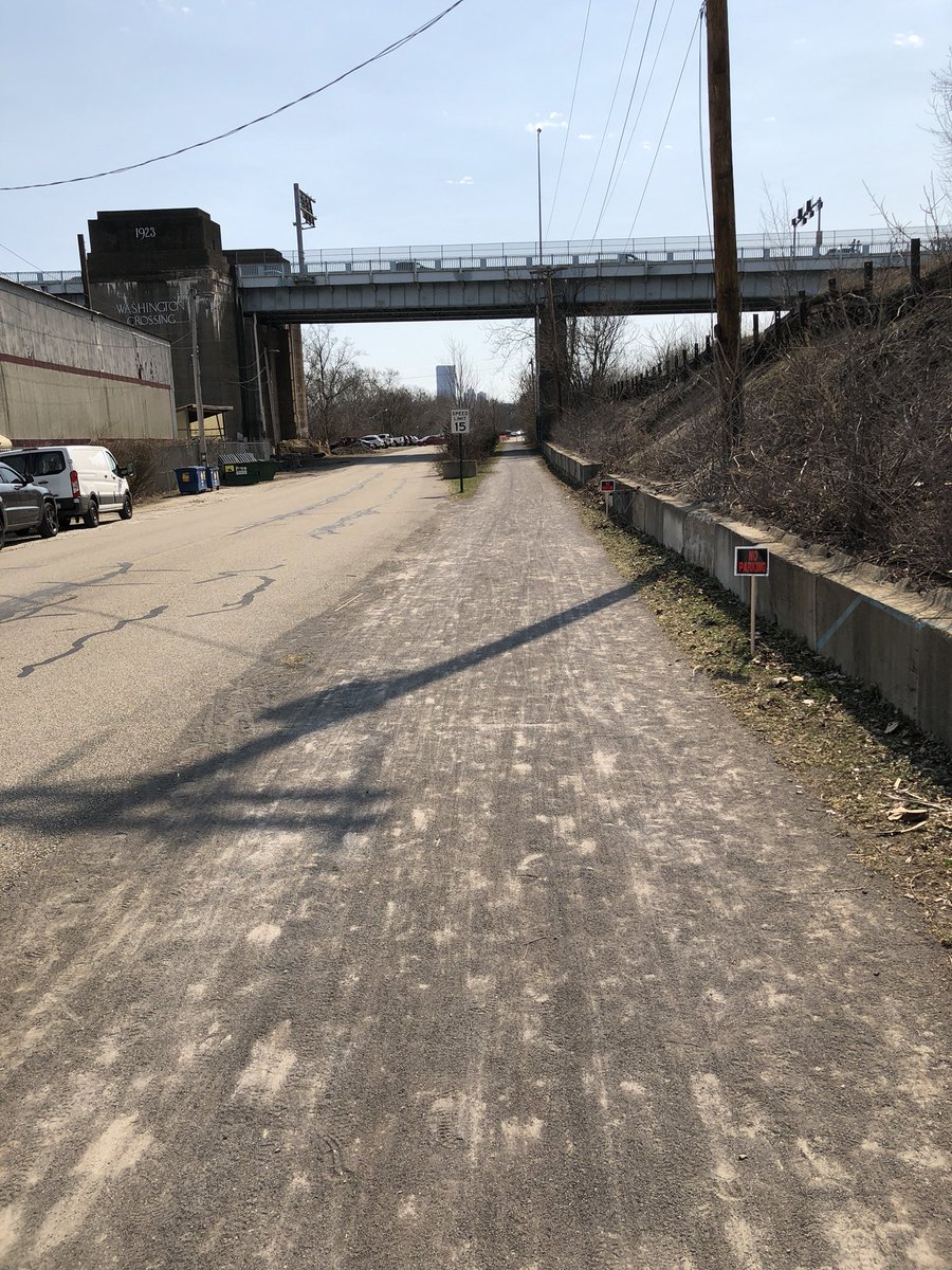 Public service announcement! This is the Three Rivers Heritage Trail. It is meant for bikes and pedestrians only. Please do not park on the trail.