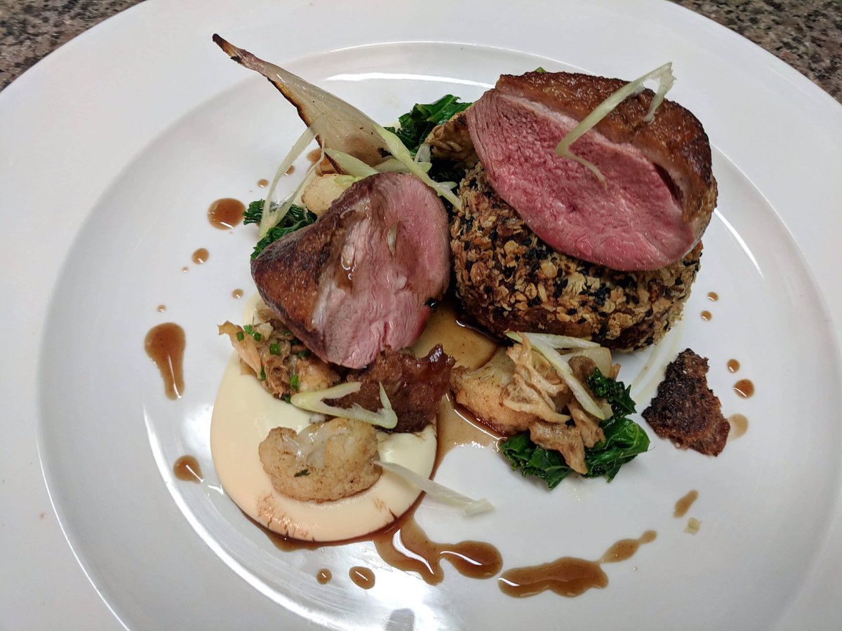 Roast duck breast, braised leg and onion seed cake, caulifloweer, lions mane mushrooms, spring onions <a href="/westburyparkpub/">westburyparkpub</a> @rosatapas <a href="/AlmaBristol/">Alma Tavern &Theatre</a> <a href="/theknowlepub/">The Knowle Pub</a> <a href="/ZazusKitchen225/">Zazu's Kitchen</a> <a href="/RitterCourivaud/">Ritter Courivaud Ltd</a> <a href="/chefcharlieh/">charlie hurrell</a>