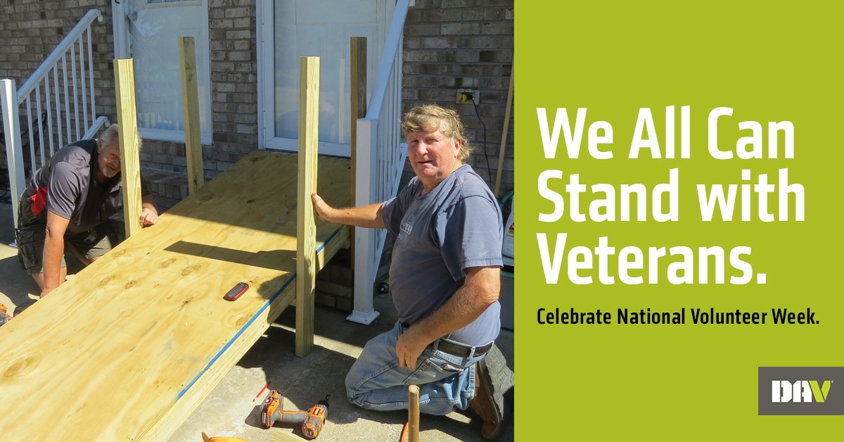 DAVHQ's tweet image. It’s #NationalVolunteerWeek. DAV Chapter 20 has built more than a dozen ramps for fellow #veterans who need help to maneuver in their driveways and doorways. Thank you, Chapter 20! dav.la/46 #NVW #Volunteer #NVW2018