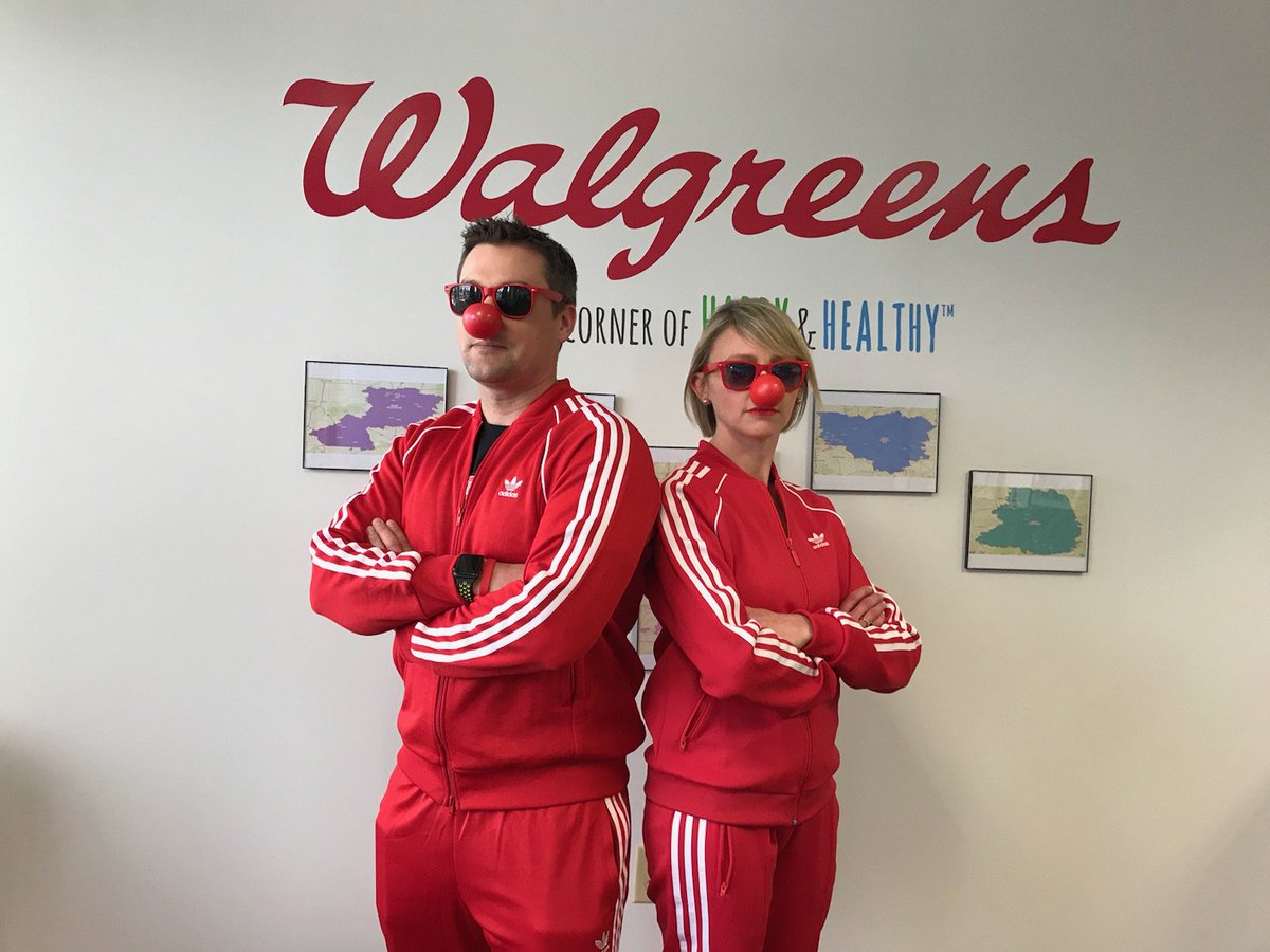 A15_Walgreens's tweet photo. Area 15 DPR @DPR_Nev and Area 15 HCS @LesHurstHCS reppin on Red Flair Friday at the Area meeting. #squadgoals #dfresh #rundmc #beastieboys #rednose #noseson @Walgreens @WalgreensNews https://t.co/ErJkucYX1w