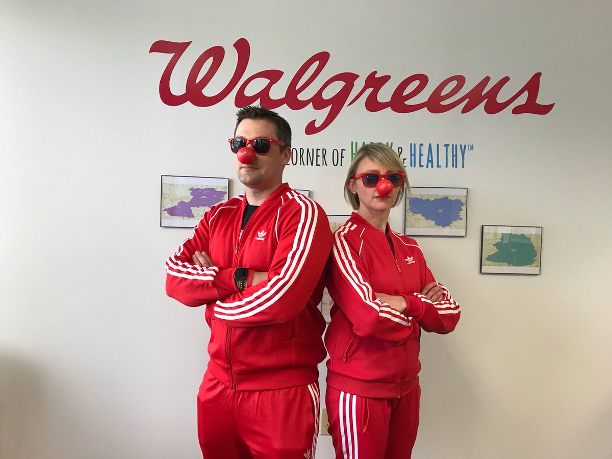 A15_Walgreens's tweet photo. Area 15 DPR @DPR_Nev and Area 15 HCS @LesHurstHCS reppin on Red Flair Friday at the Area meeting. #squadgoals #dfresh #rundmc #beastieboys #rednose #noseson @Walgreens @WalgreensNews https://t.co/ErJkucYX1w