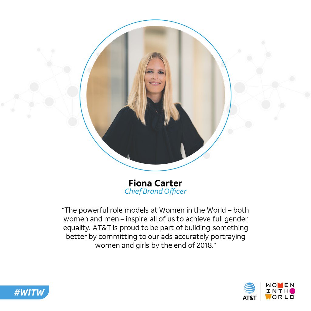 caroline_leach's tweet photo. A champion of real action for #inclusion in all its forms - AT&T Chief Brand Officer Fiona Carter's thoughts at @WomenIntheWorld #ATTogether #WITW #attemployee https://t.co/F77Z7DlU9n