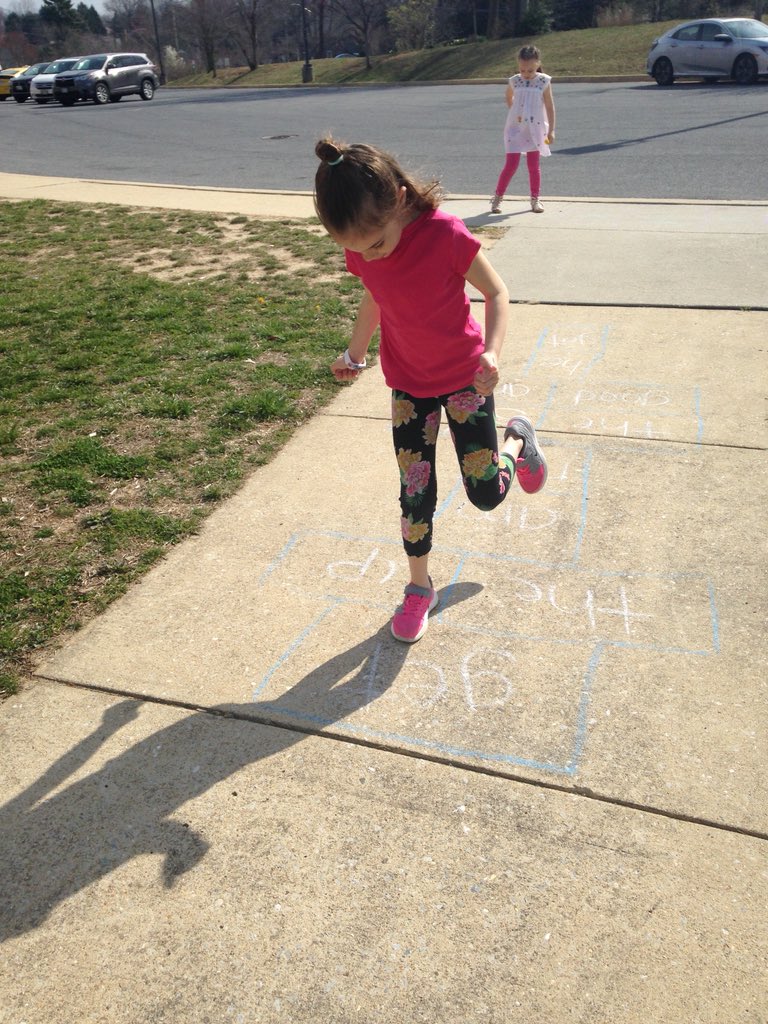 WestchesterElem's tweet photo. Mrs. Streck's Ss are playing hop-scotch to practice sounds and sight words on this beautiful day! #funinschool #smilesallaround https://t.co/EkLthsovV0
