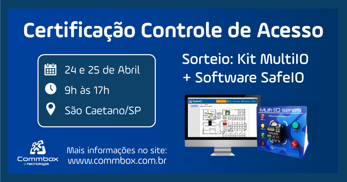 CommboxLTDA's tweet image. Participe da Certificação de Controle de Acesso da Commbox Tecnologia com sorteio de um Kit MultiIO + Software SafeIO. 
#segurancaeletronica #segurancacorporativa #automacaoemseguranca
#segurancaeletronica