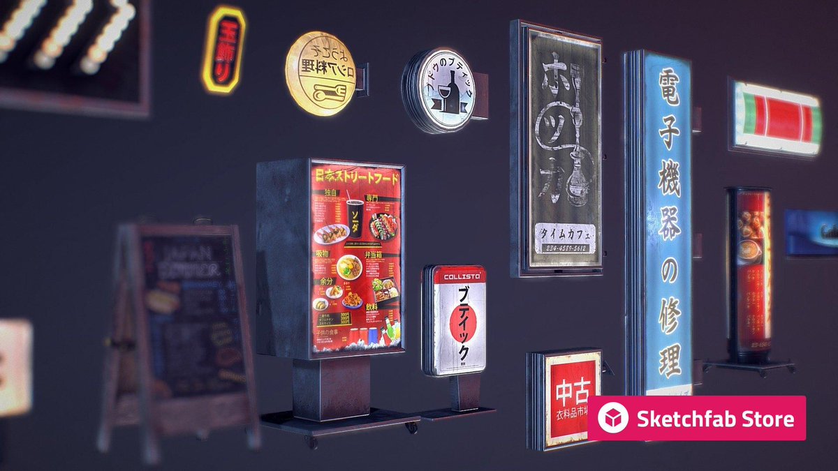 Sketchfab's tweet photo. Store staff pick: Game Ready Japanese Plastic Signs 02 by @alexbescg. Buy it now for your #3D, #AR, or #VR projects: https://t.co/YUjogjOhTW https://t.co/RKkTeDe4s3