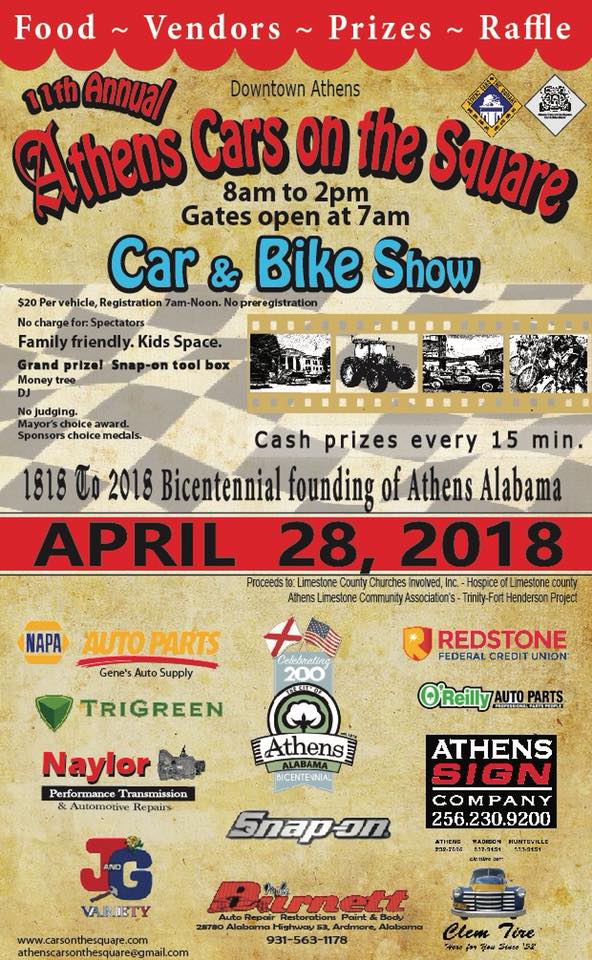 Athens_Tourism's tweet photo. Athens Cars on the Square coming April 28th!
#carshow #AthensAL #LimestoneCoAL https://t.co/Ditu1LsC5X